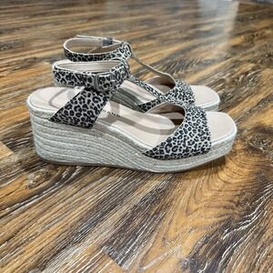 Lucky Brand Valki Womens Leather Ankle Strap Wedge Sandals Size 8.5 Leopard